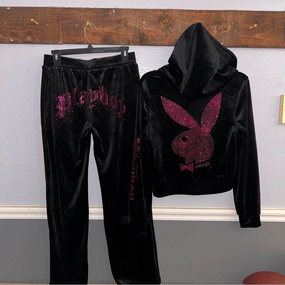 PLAYBOY Black and Pink Velour Set - Picture 2 of 10
